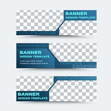 Set of horizontal vector banner templates in blue Stock Illustration