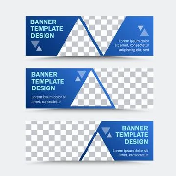 Set of horizontal vector banner templates in blue Stock Illustration