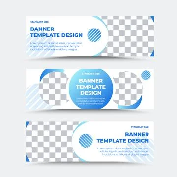 Set of horizontal vector banner templates in blue and white Stock Illustration