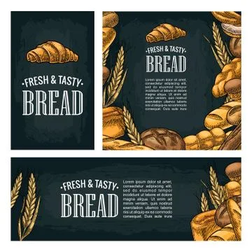 Set horizontal, vertical and square and posters with bread Stock Illustration
