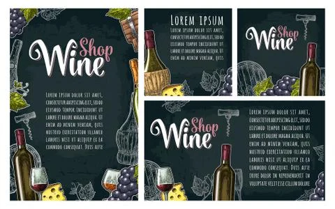 Set horizontal, vertical and square posters or labels for wine. 스톡 일러스트