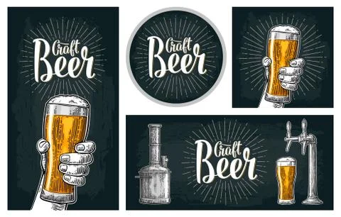 Set horizontal, vertical posters and coaster for craft beer Stockillustratie