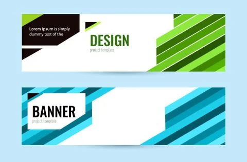 Set of horizontal white banners with bright stripes blue and green color Stock Illustration