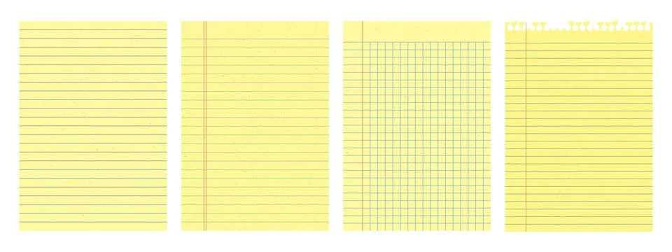 Set of horizontal yellow lined notepad sheets for writing and notes. Paper .. Stock Illustration