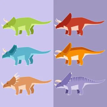 Set of horned dinosaurs Stock Illustration
