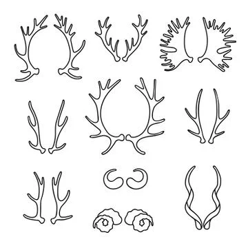 Set horns silhouettes for design Stock Illustration