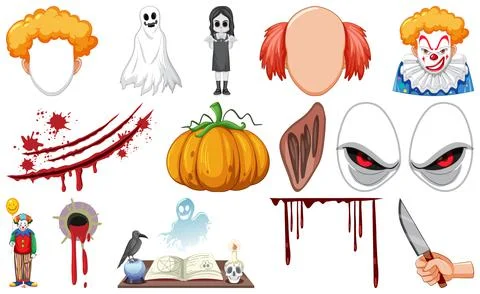Set of horror halloween objects and cartoon characters Illustrazione stock