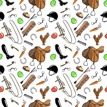 Set of horse riding tack tool on white. Stock Illustration