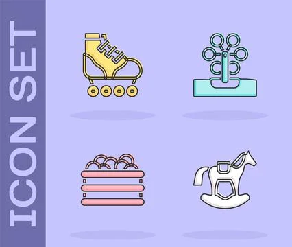 Set Horse in saddle swing, Roller skate, Pool with balls and Ferris wheel i.. Stockillustratie