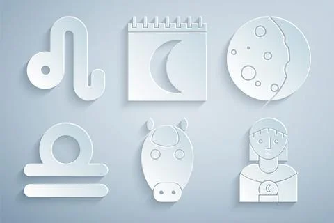 Set Horse zodiac, Eclipse of the sun, Libra, Astrology woman, Moon phases Ilustração Stock