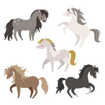 Set of horses in action Stock Illustration
