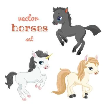 Set of horses in action Ilustração Stock