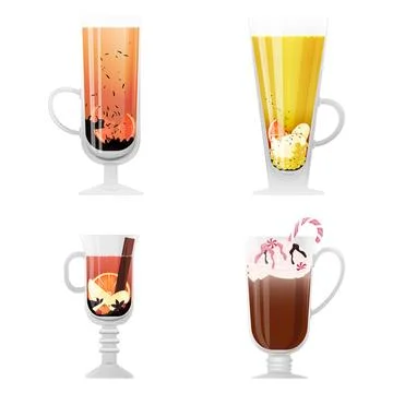 Set of hot drinks in glasses Stock Illustration