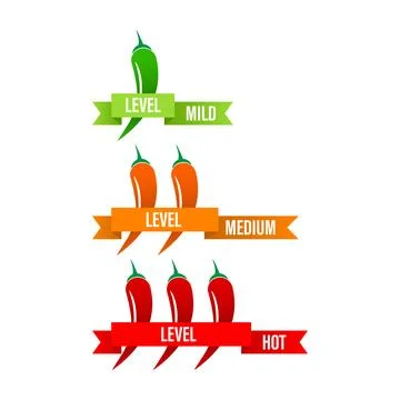 Set of hot red pepper strength scale. Indicator with mild, medium and hot icon イラスト素材