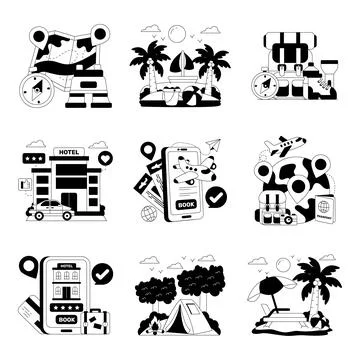 Set of Hotel and Travel Solid Illustrations Stock Illustration