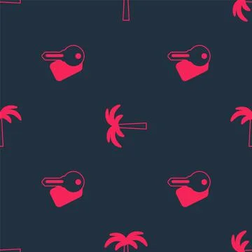 Set Hotel door lock key and Tropical palm tree on seamless pattern. Vector 스톡 일러스트