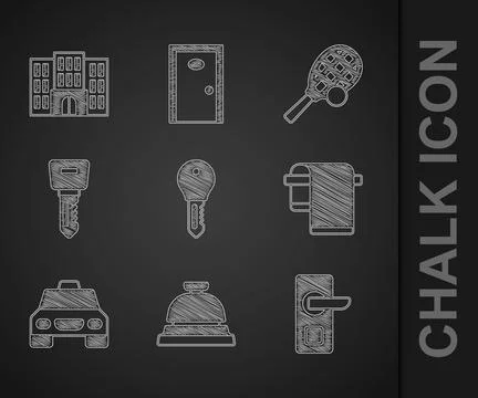 Set Hotel door lock key, service bell, Digital, Towel on hanger, Taxi car, .. Illustration