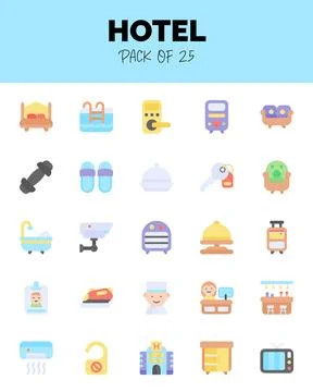 Set of Hotel flat icons for logo &amp; web. Vector illustration Stock Illustration