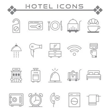 Set of Hotel Related Vector Line Icons Stock Illustration