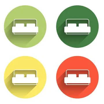 Set Hotel room bed icon isolated with long shadow background. Color circle .. イラスト素材