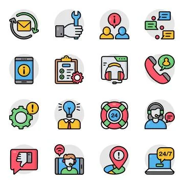 Set of Hotline Flat Icons Stock Illustration