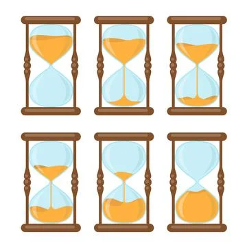 Set of Hourglass Process Set Collection, Sand Clock flowing, Sandglass, Vin.. Illustrazione stock