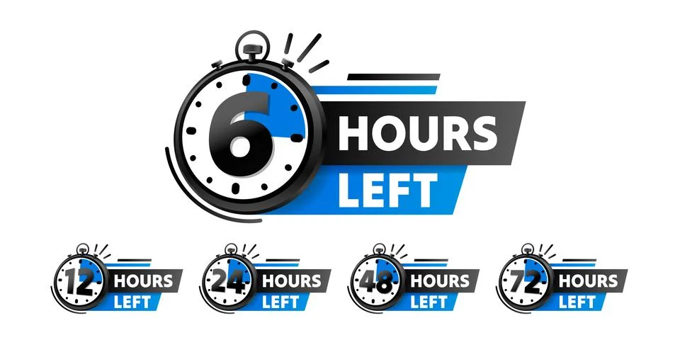 Set Hours left label, hours of time left. Vector illustration Stock Illustration