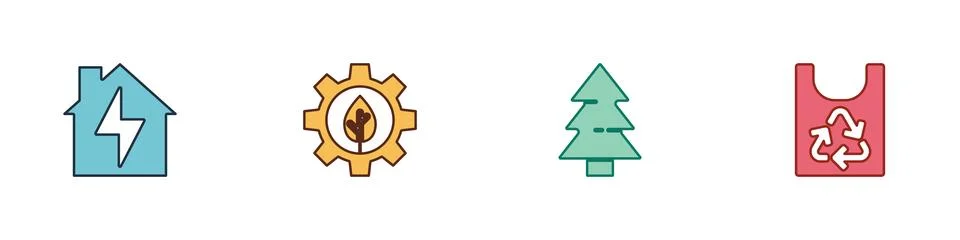 Set House and lightning, Leaf plant gear machine, Christmas tree and Plastic  Stock Illustration