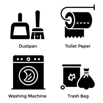 Set of House Cleaning Solid Icons Stock Illustration