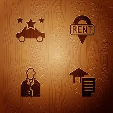 Set House contract, Car sharing, Realtor and Location key on wooden backgro.. Stock Illustration