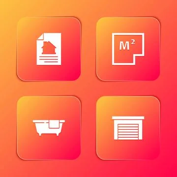 Set House contract, plan, Bathtub and Garage icon. Vector Ilustración de archivo