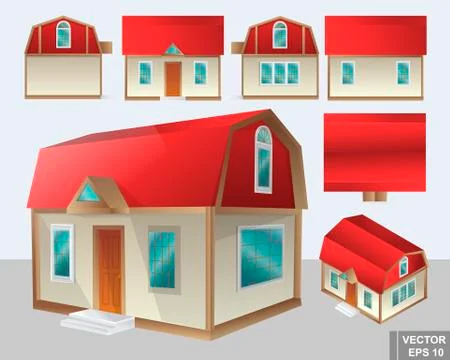 Set of a house in with different types. Design. A cartoon. Isolated on white  Иллюстрация
