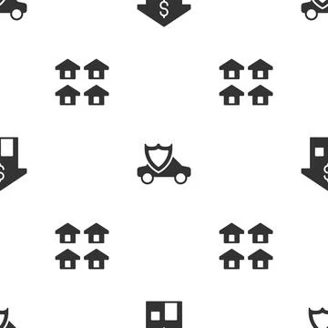 Set House with dollar, Car shield and Real estate on seamless pattern. Vector Stock Illustration