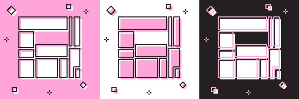 Set House Edificio Mirador icon isolated on pink and white, black background Иллюстрация