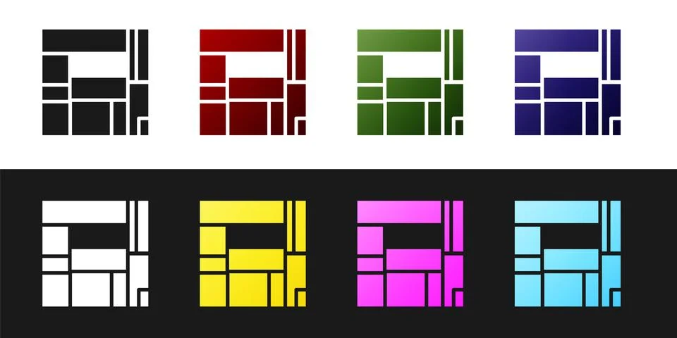 Set House Edificio Mirador icon isolated on black and white background. Mirador 스톡 일러스트