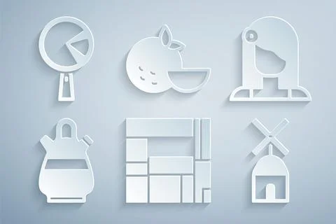 Set House Edificio Mirador, Spanish woman, Sangria pitcher, Windmill, Orange Illustration