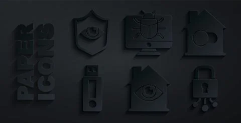 Set House with eye scan, Smart home, USB flash drive, Cyber security, System  Stock Illustration