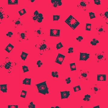 Set House with eye scan, System bug on cloud, and on seamless pattern. Vector 스톡 일러스트