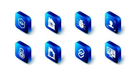 Set House with eye scan, System bug, Face recognition, Create account screen Stock Illustration
