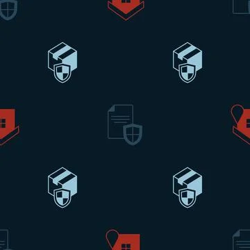 Set House flood, Contract with shield and Delivery security on seamless pattern 스톡 일러스트