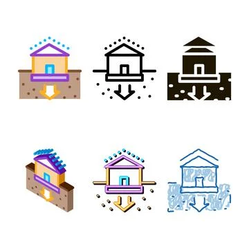 Set house foundation sags icon vector outline Ilustración de archivo