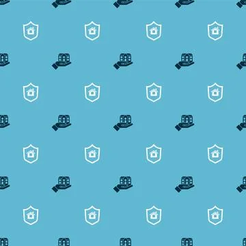 Set House in hand and with shield on seamless pattern. Vector Stock Illustration