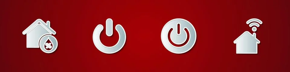 Set House humidity, Power button, and Smart home with wi-fi icon. Vector Stock Illustration