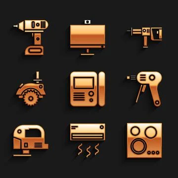 Set House intercom system, Air conditioner, Gas stove, Electric hot glue gun Illustrazione stock