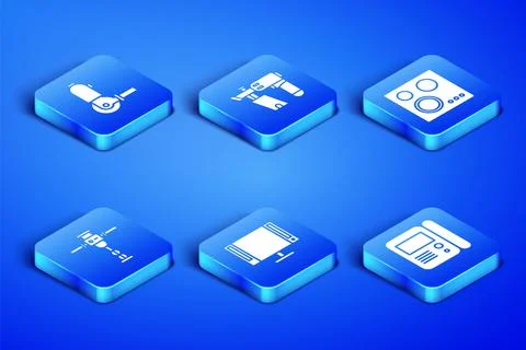 Set House intercom system, Angle grinder, Smart Tv, Construction jackhammer,  Illustrazione stock