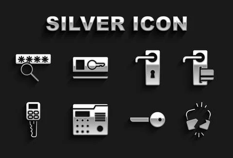 Set House intercom system, Digital door lock, Broken cracked, Key, Car key with Stock Illustration