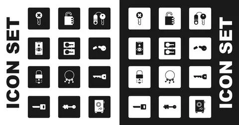 Set House with key, Casting keys, Eye scan, Wrong, Broken, Safe combination lock Stock Illustration