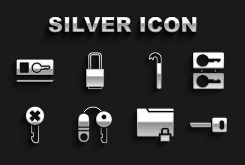 Set House with key, Casting keys, Key, Folder and lock, Wrong, Crowbar, card and Stock Illustration
