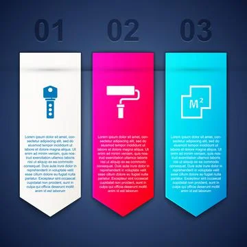 Set House key, Paint roller brush and plan. Business infographic template Illustration