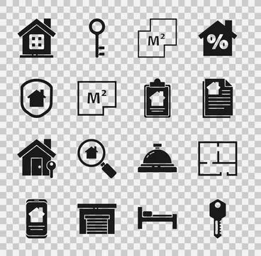Set House key, plan, contract, under protection,  and  icon. Vector イラスト素材